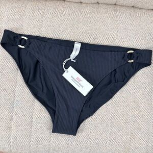 Vineyard Vines Seacrest Seersucker Low-Rise Bikini Bottom UPF50 Jet Black XL